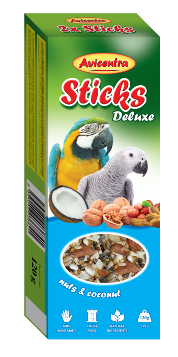 Tyčinky deluxe s ořechy a kokosem pro velké papoušky