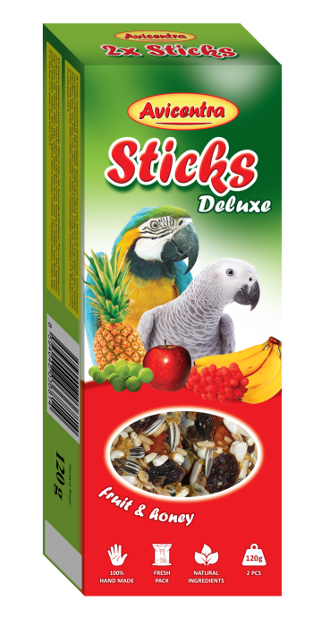 Tyčinky deluxe s ovocem a medem pro velké papoušky